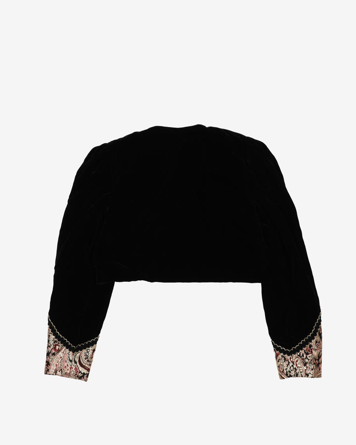 1990s Velvet Bolero With Gold Brocade Cuffs - S