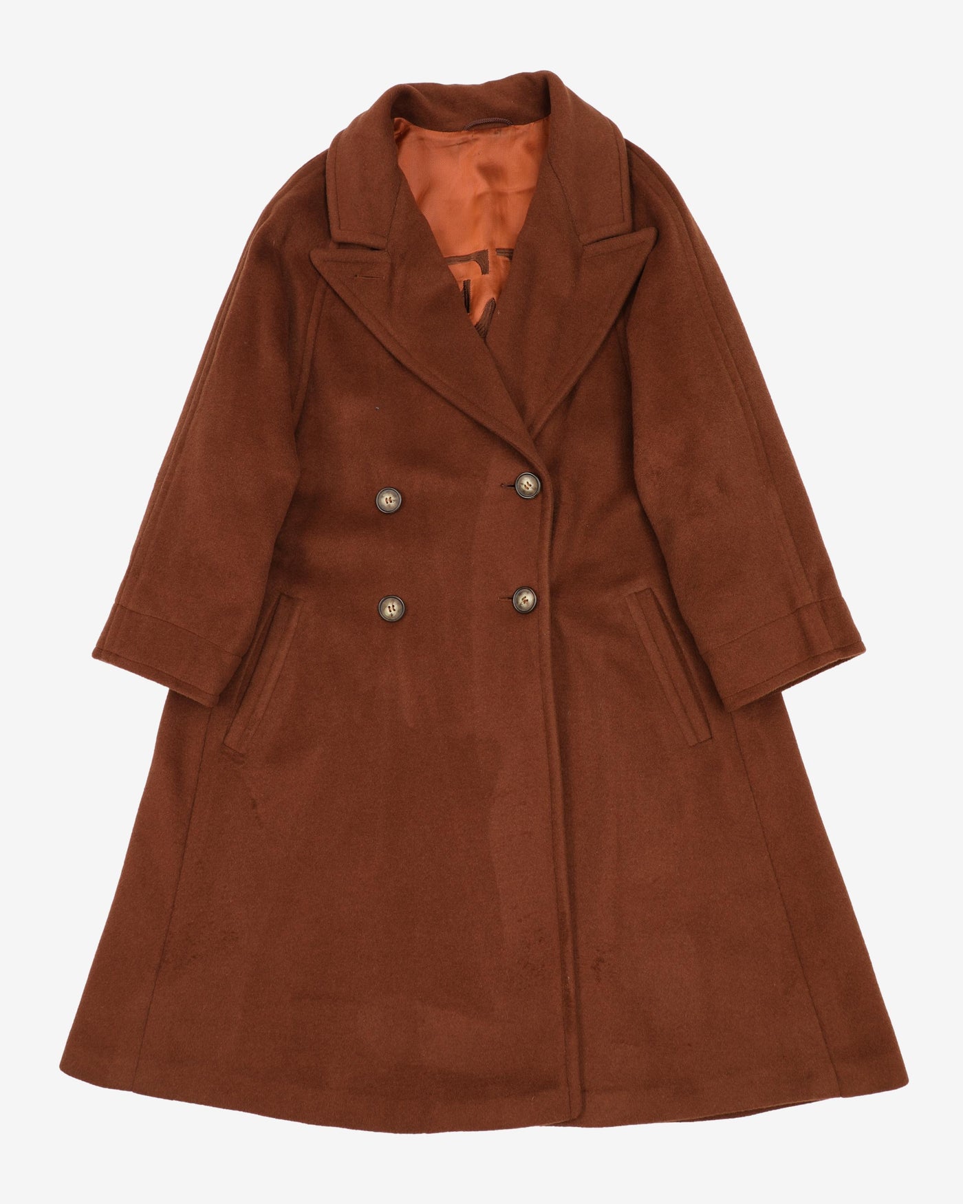 Brown A-line Wool Blend Coat - S / M