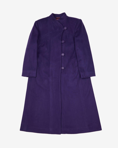 1990s London Fog Purple Wool Overcoat - M
