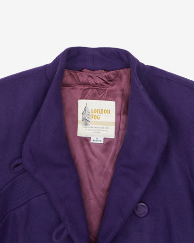 1990s London Fog Purple Wool Overcoat - M
