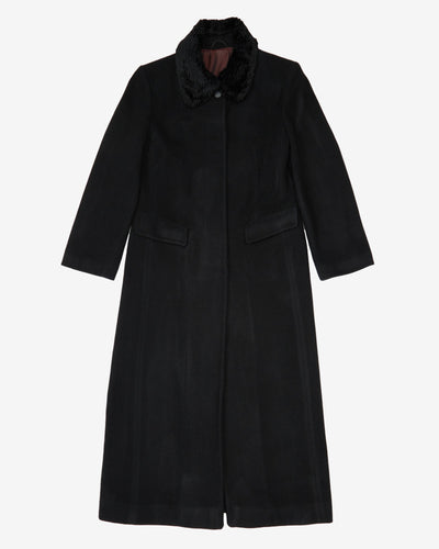 1990s Black With Faux Fur Collar Overcoat - XS / S