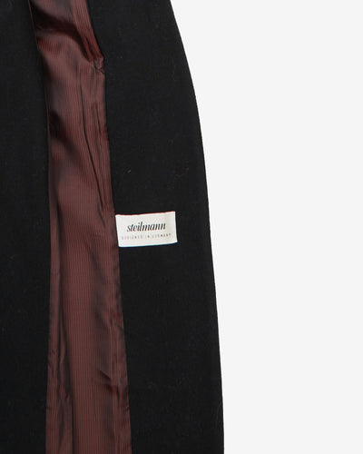 1990s Black With Faux Fur Collar Overcoat - XS / S