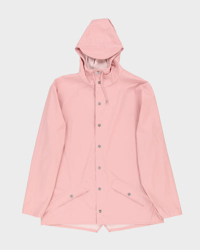 Rains Pink Long Hooded Rain Jacket - XL