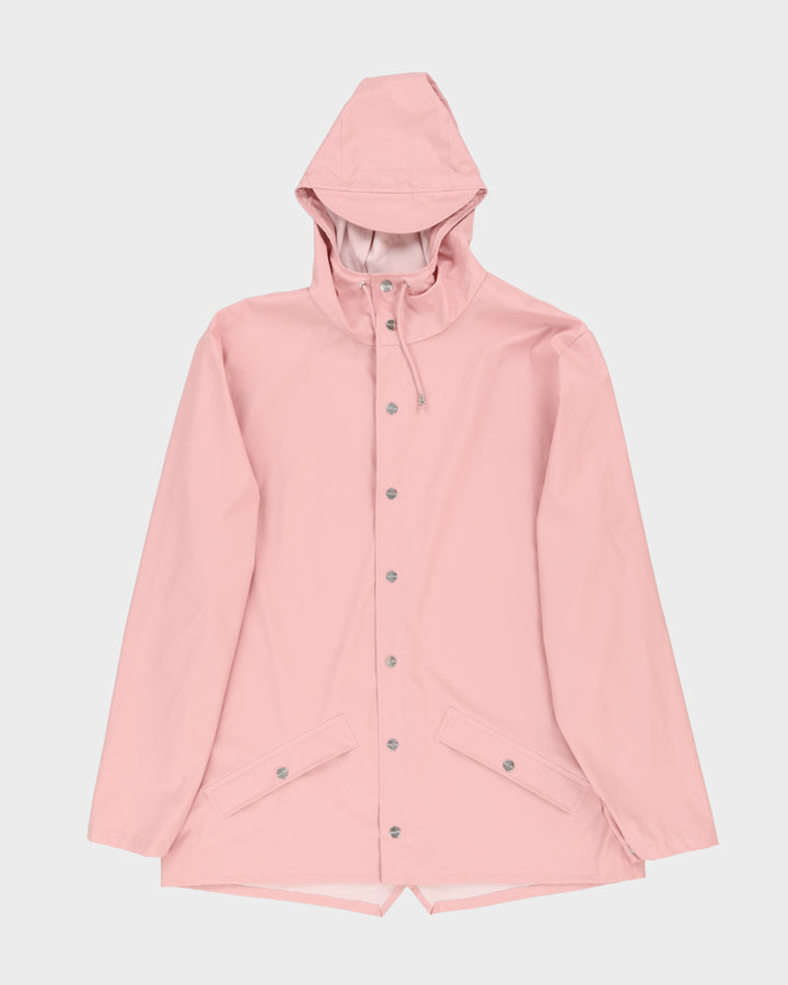 Rains Pink Long Hooded Rain Jacket - XL