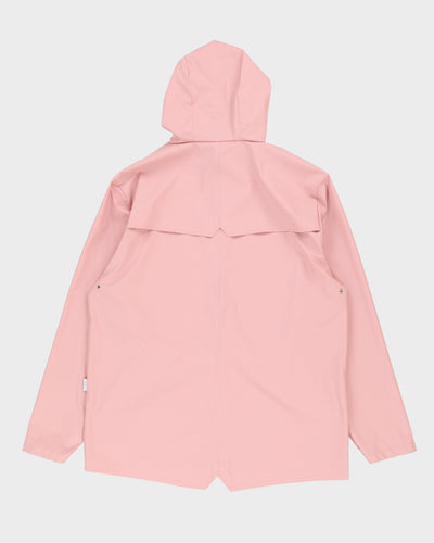 Rains Pink Long Hooded Rain Jacket - XL