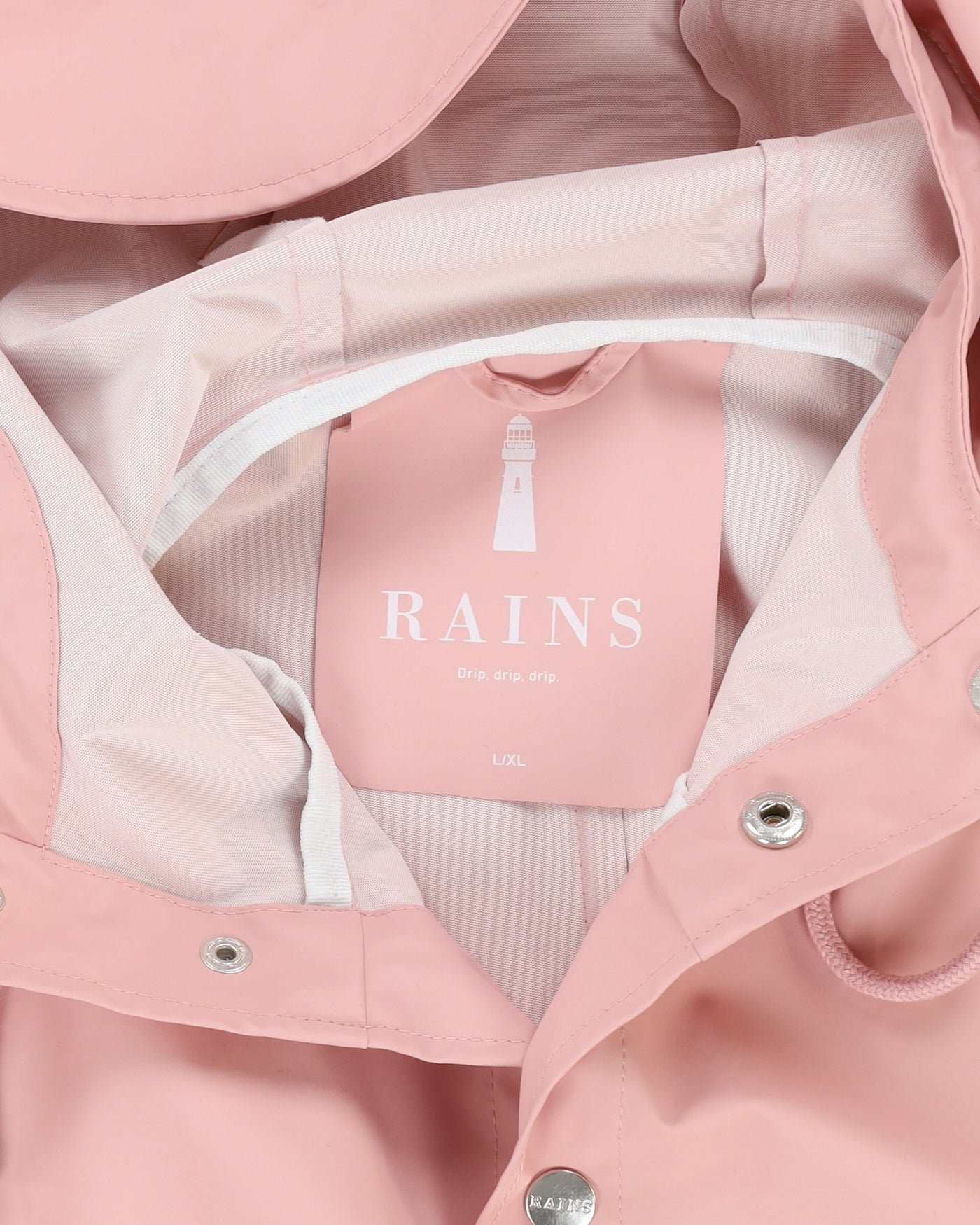 Rains Pink Long Hooded Rain Jacket - XL