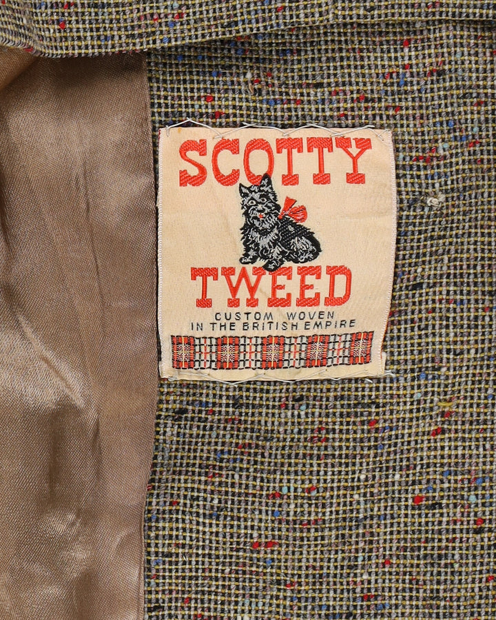 1950s Beige And Green Wool Tweed Fitted Jacket - S