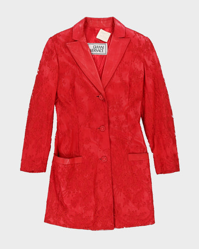 Gianni Versace Red Leather And Lace Jacket - XS / S