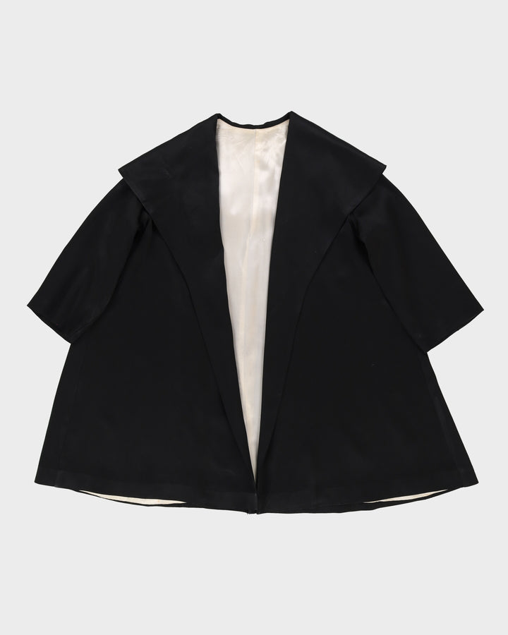 1950s Black Satin Swagger Opera Short Coat / M