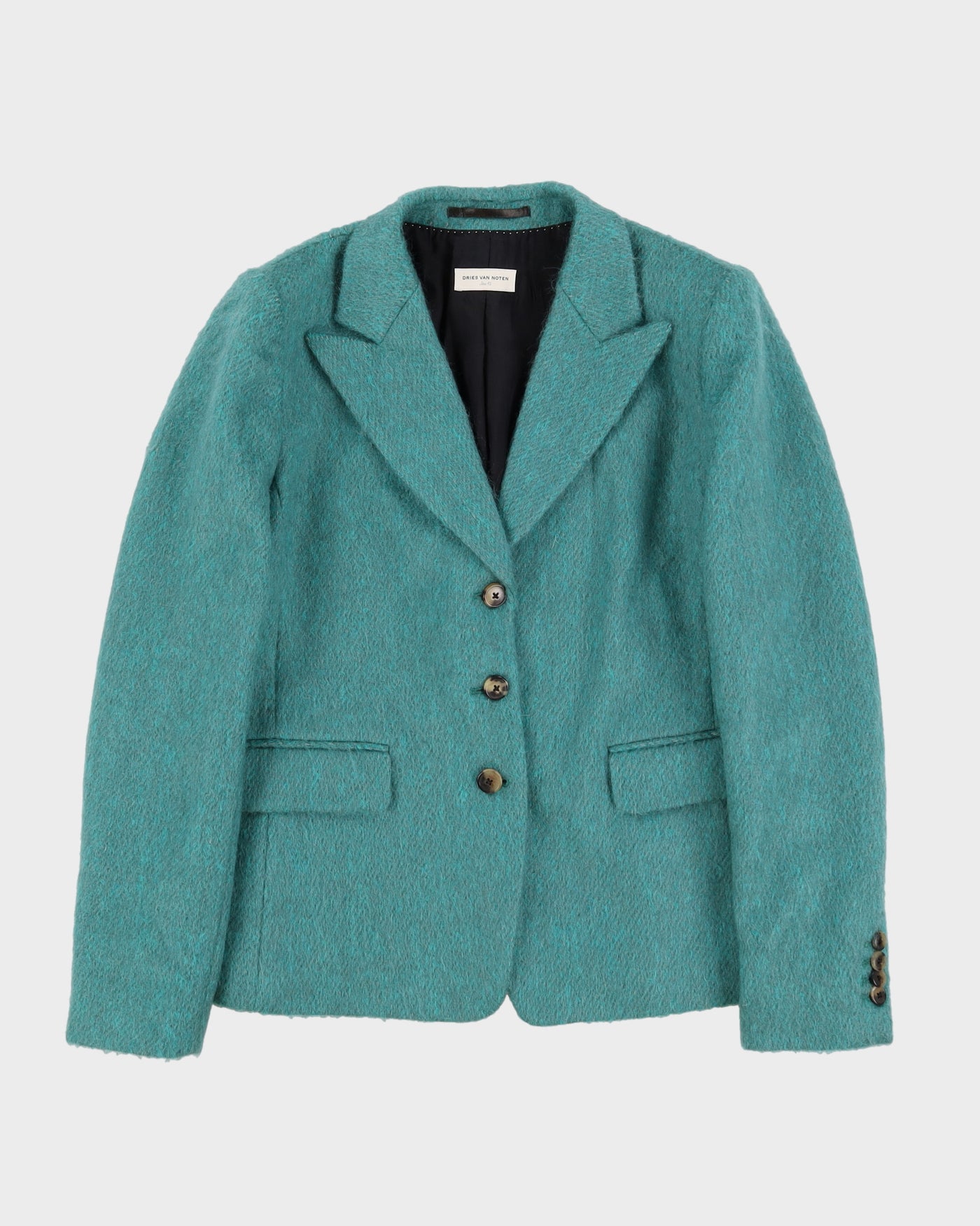 Dries Van Noten Aqua Green Mohair Blazer Style Jacket - S