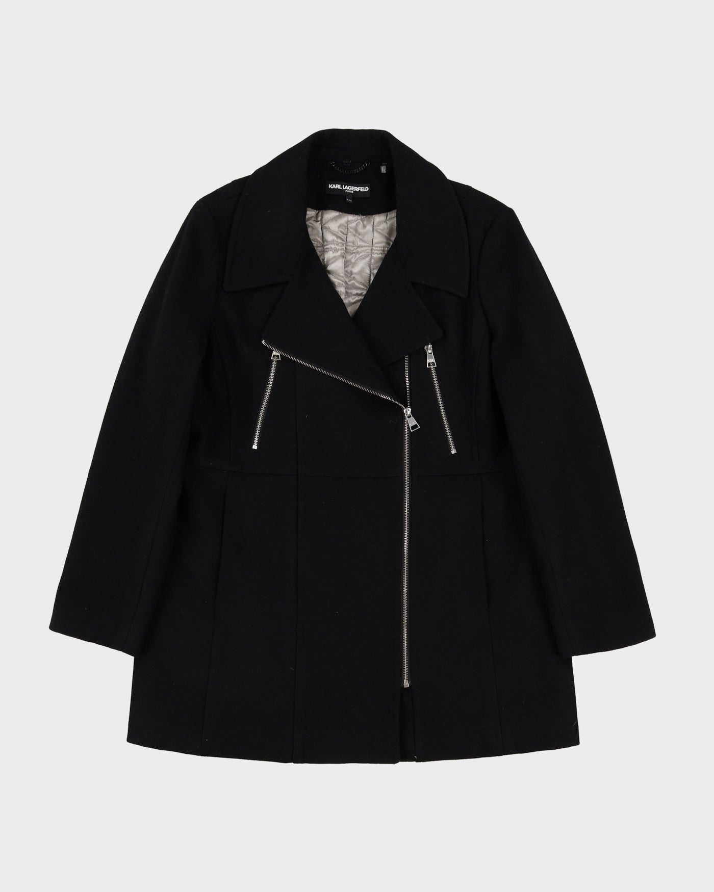 Karl Lagerfeld Black Wool-Blend Overcoat - M