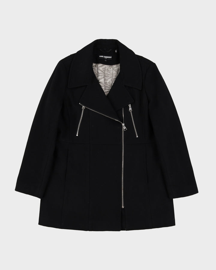 Karl Lagerfeld Black Wool-Blend Overcoat - M