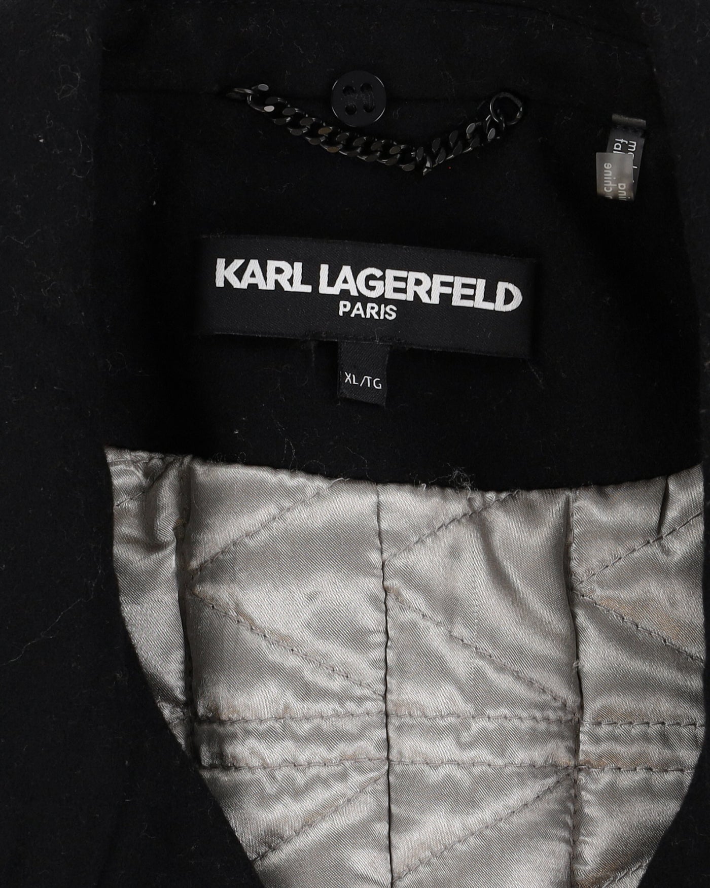 Karl Lagerfeld Black Wool-Blend Overcoat - M