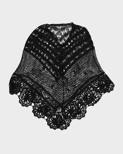 Hand Crocheted Black Lace Cape - S