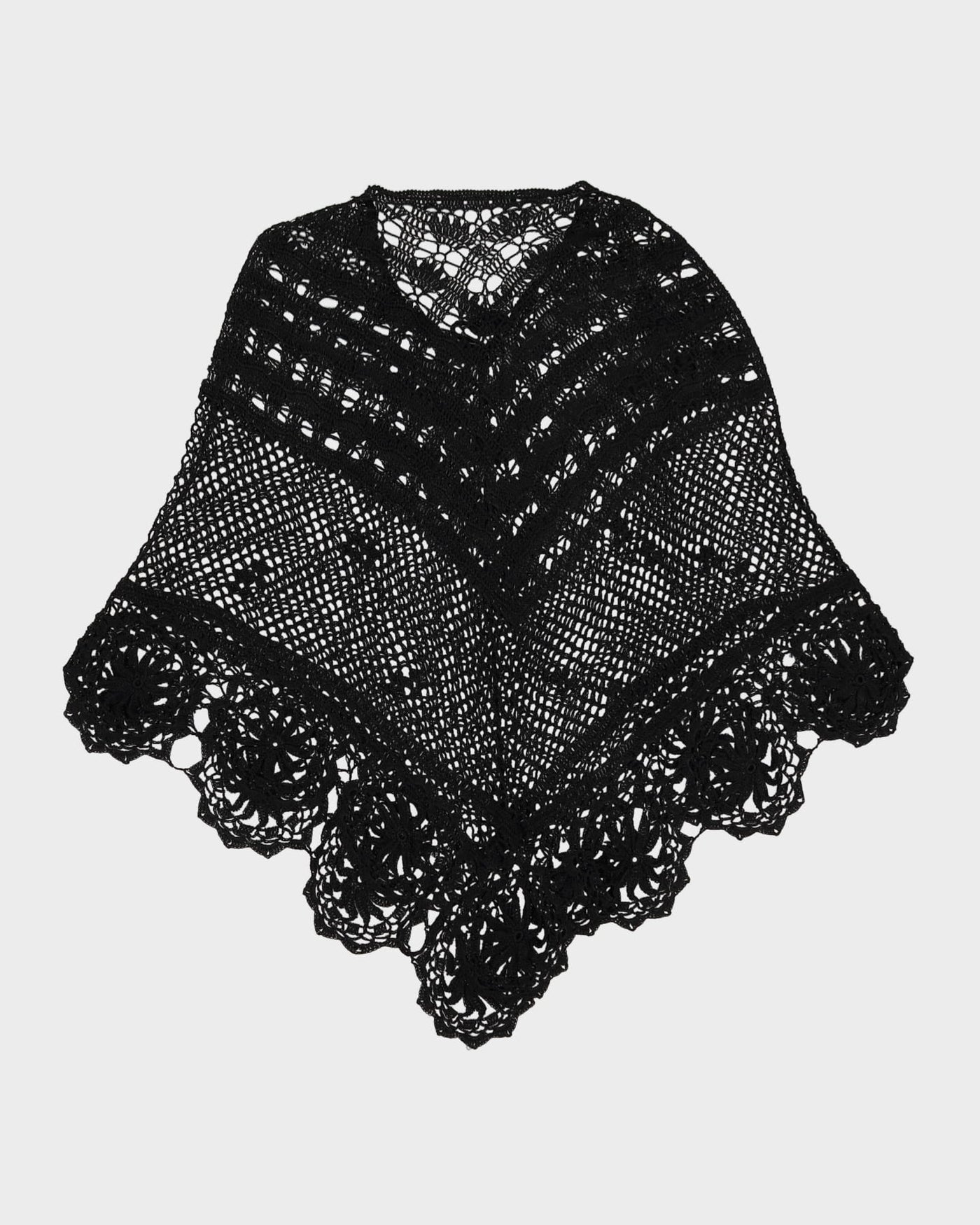 Hand Crocheted Black Lace Cape - S