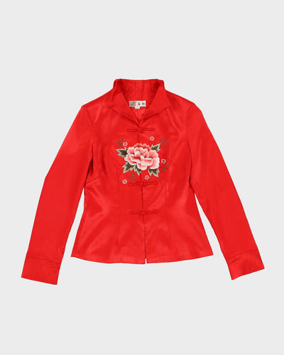 Red Rose Embroidered Cheongsam Style Jacket - S