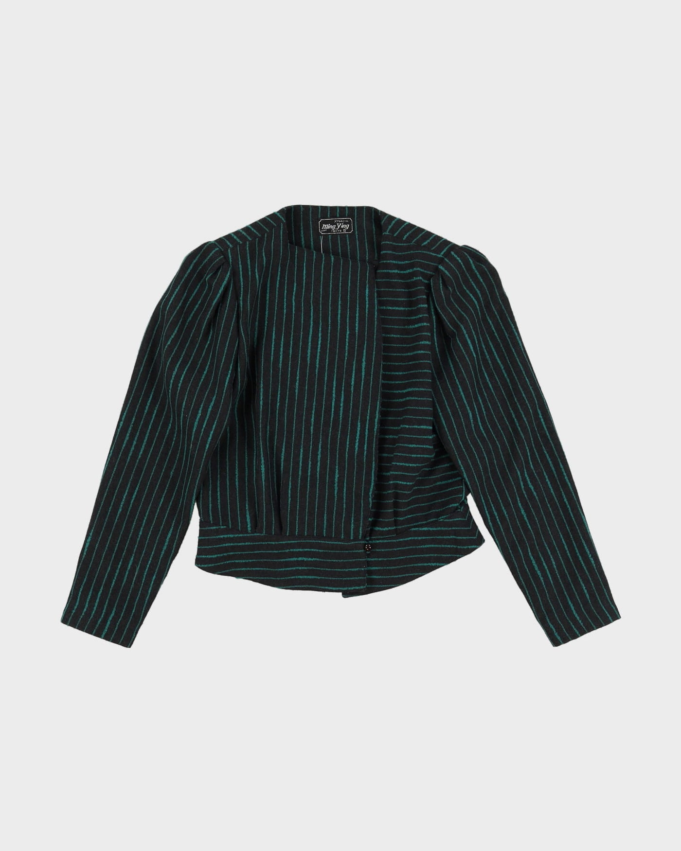 1990s Grey And Green Striped Blazer Jacket - S