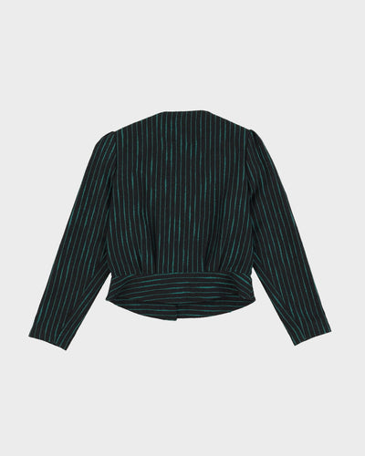 1990s Grey And Green Striped Blazer Jacket - S