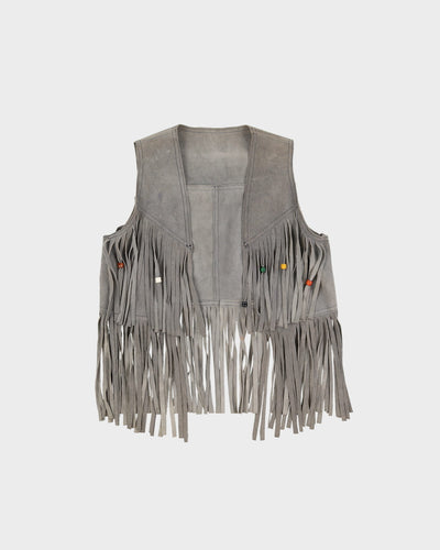 1970s Grey Suede Fringed Waistcoat - S / M
