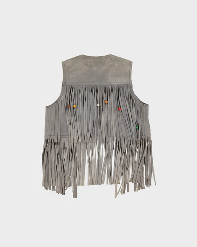 1970s Grey Suede Fringed Waistcoat - S / M