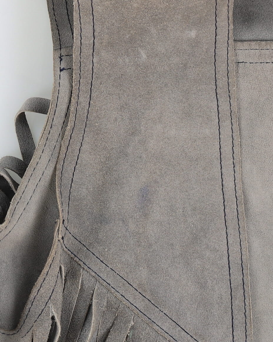 1970s Grey Suede Fringed Waistcoat - S / M