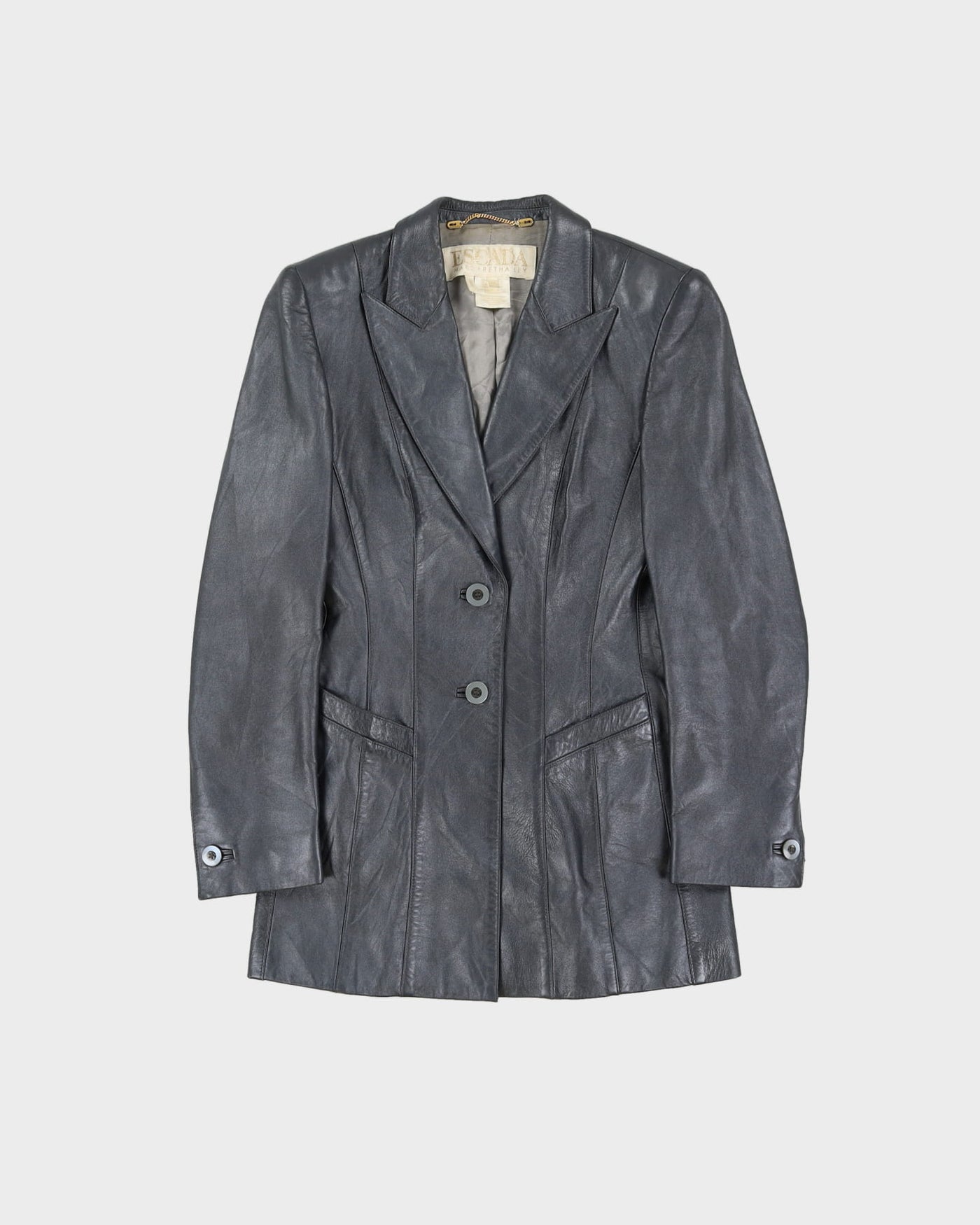 Escada Silver Metallic Leather Blazer Jacket - XS