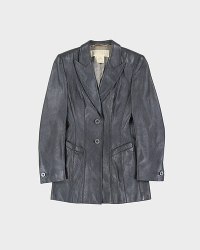 Escada Silver Metallic Leather Blazer Jacket - XS