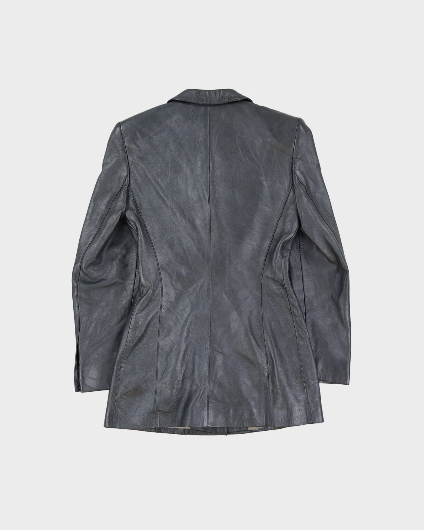 Escada Silver Metallic Leather Blazer Jacket - XS