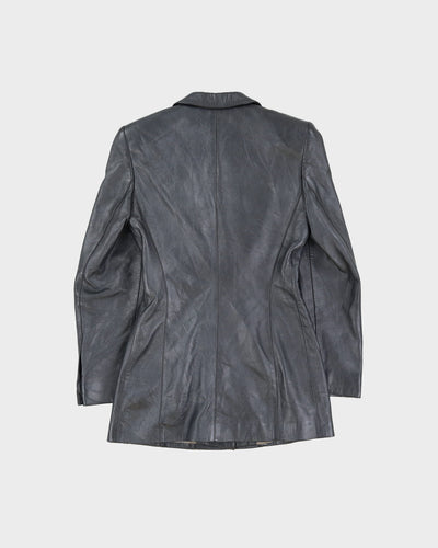Escada Silver Metallic Leather Blazer Jacket - XS