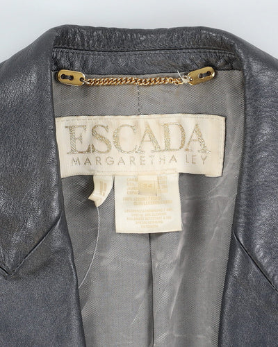 Escada Silver Metallic Leather Blazer Jacket - XS