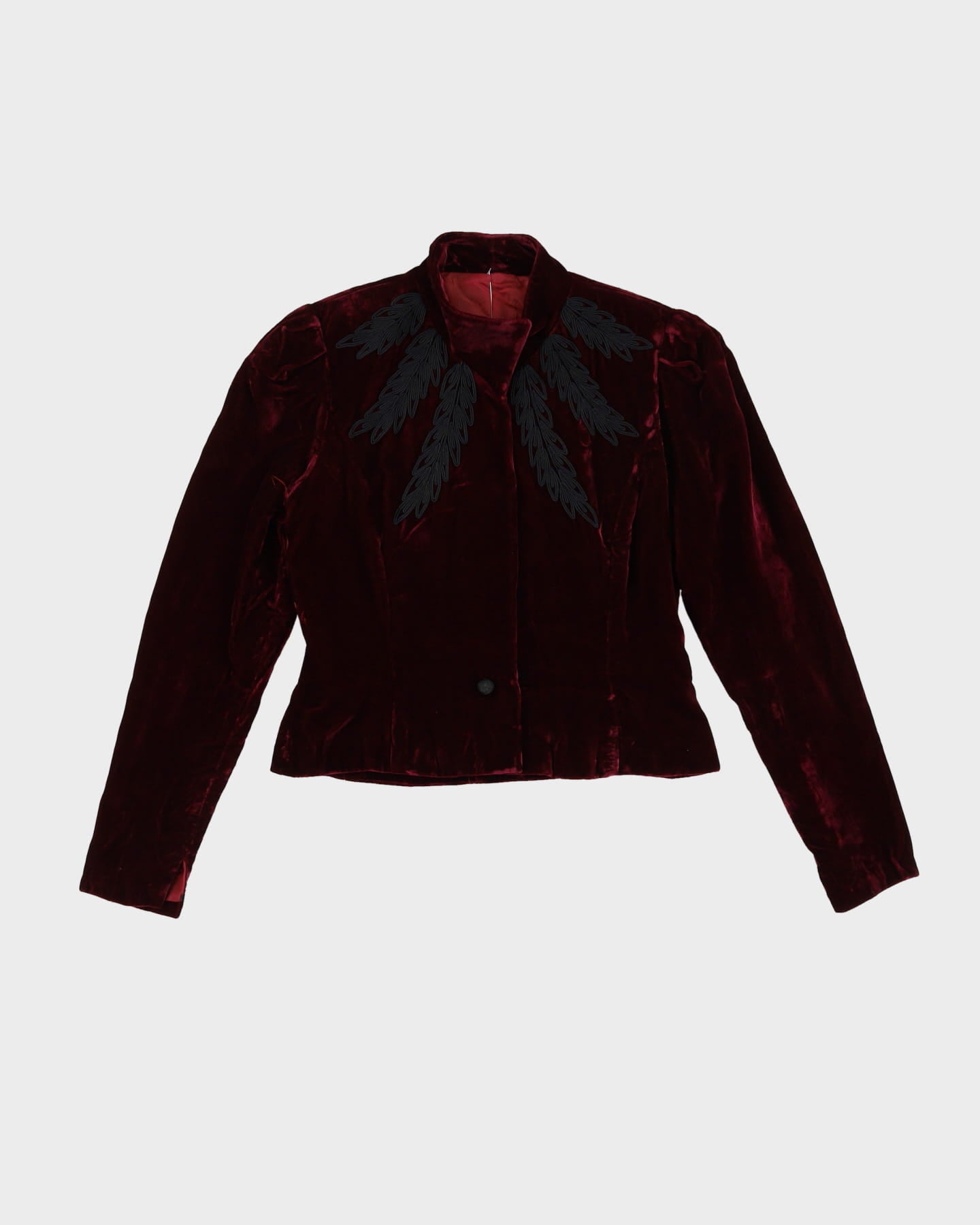 1950s Burgundy Velvet Embroidered Evening Jacket - S