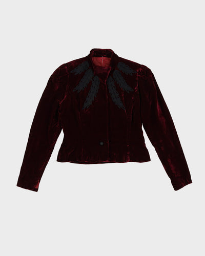 1950s Burgundy Velvet Embroidered Evening Jacket - S