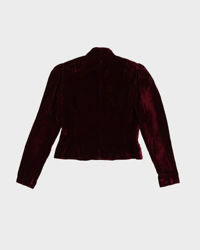 1950s Burgundy Velvet Embroidered Evening Jacket - S