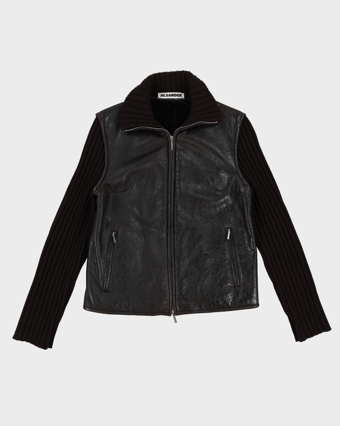 Jil Sander brown Leather And Wool Jacket - S