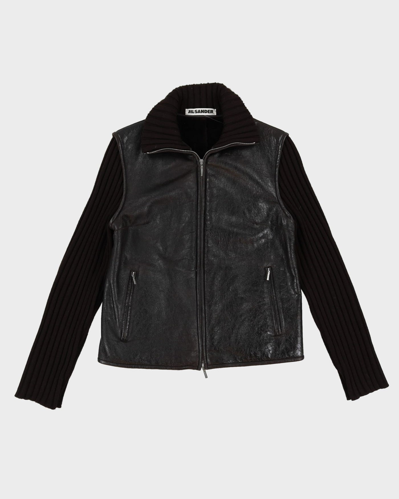 Jil Sander brown Leather And Wool Jacket - S