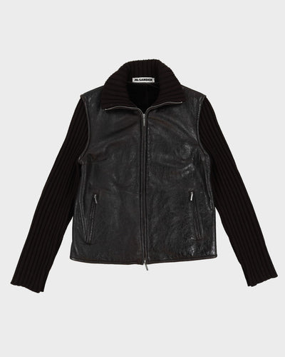 Jil Sander brown Leather And Wool Jacket - S