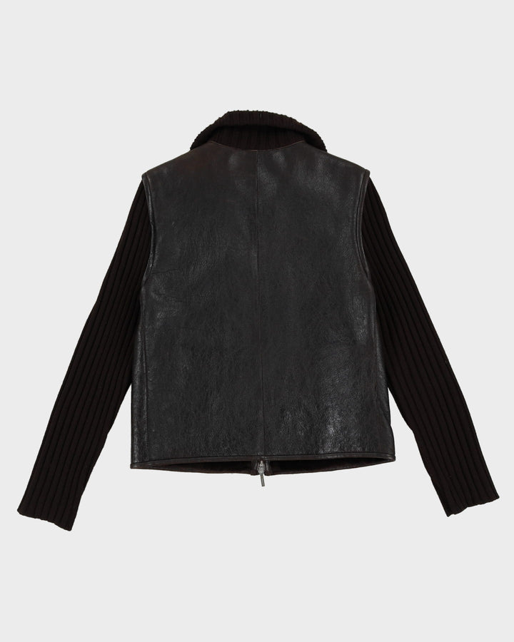 Jil Sander brown Leather And Wool Jacket - S
