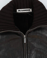Jil Sander brown Leather And Wool Jacket - S