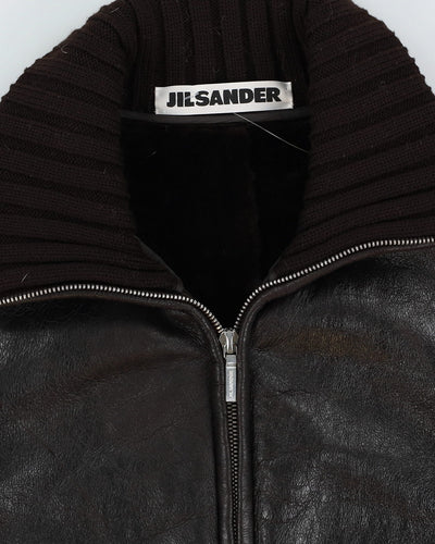 Jil Sander brown Leather And Wool Jacket - S