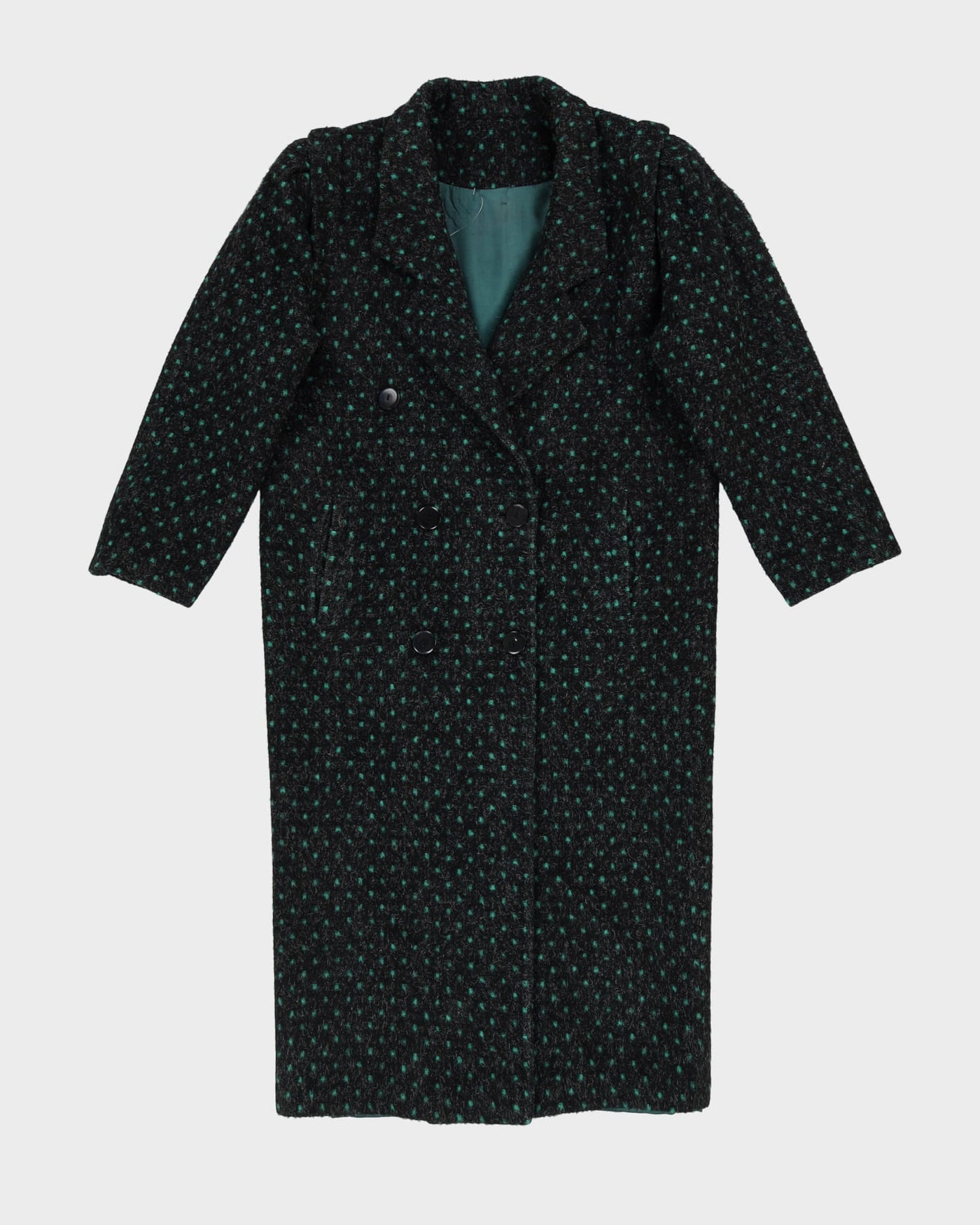 1980s Grey With Green Dots Wool Overcoat - M