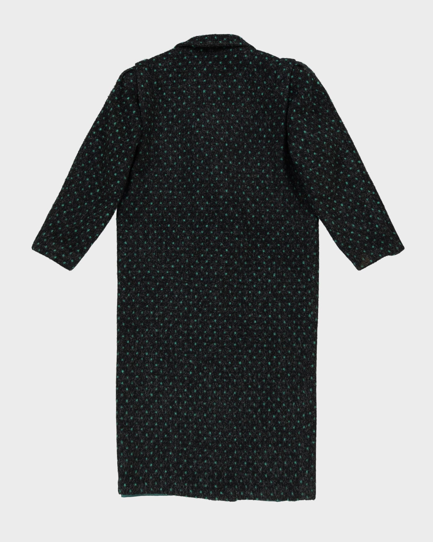 1980s Grey With Green Dots Wool Overcoat - M