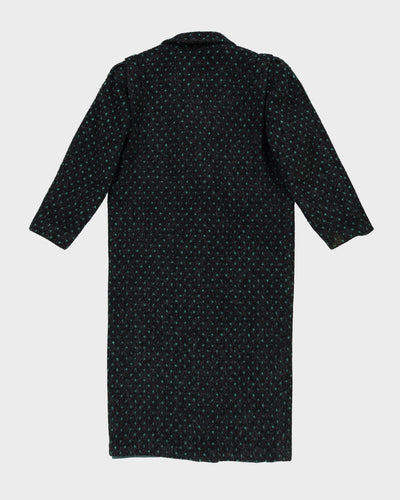 1980s Grey With Green Dots Wool Overcoat - M