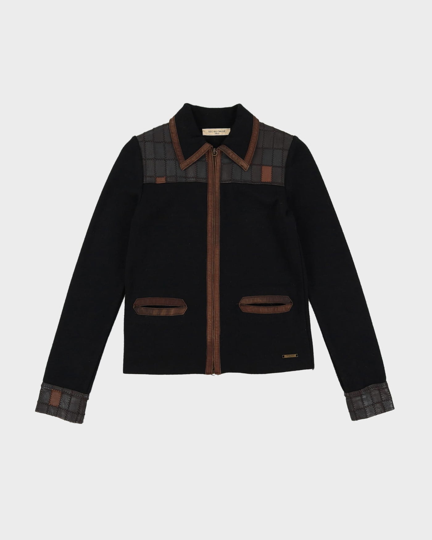 See By Chloe Black Knitted With Leather Details Jacket - XS