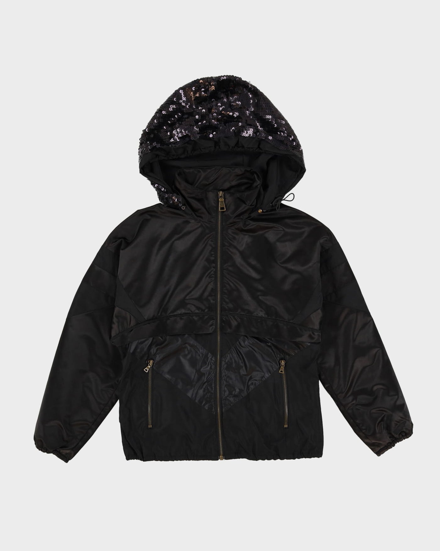 Prada Black Sequin Hooded Windbreaker Jacket XS Rokit