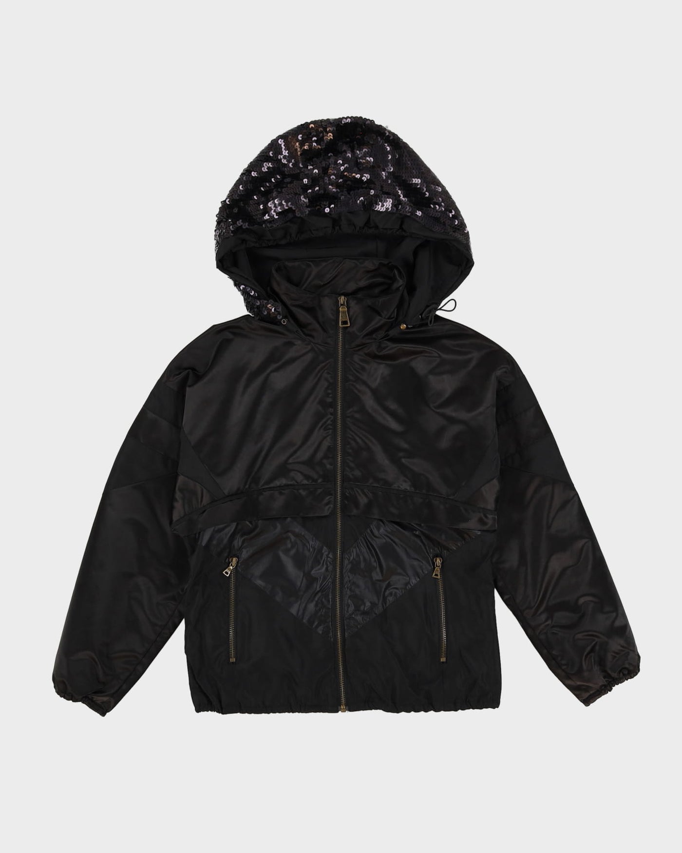 Prada Black Sequin Hooded Windbreaker Jacket - XS