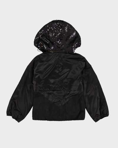 Prada Black Sequin Hooded Windbreaker Jacket - XS
