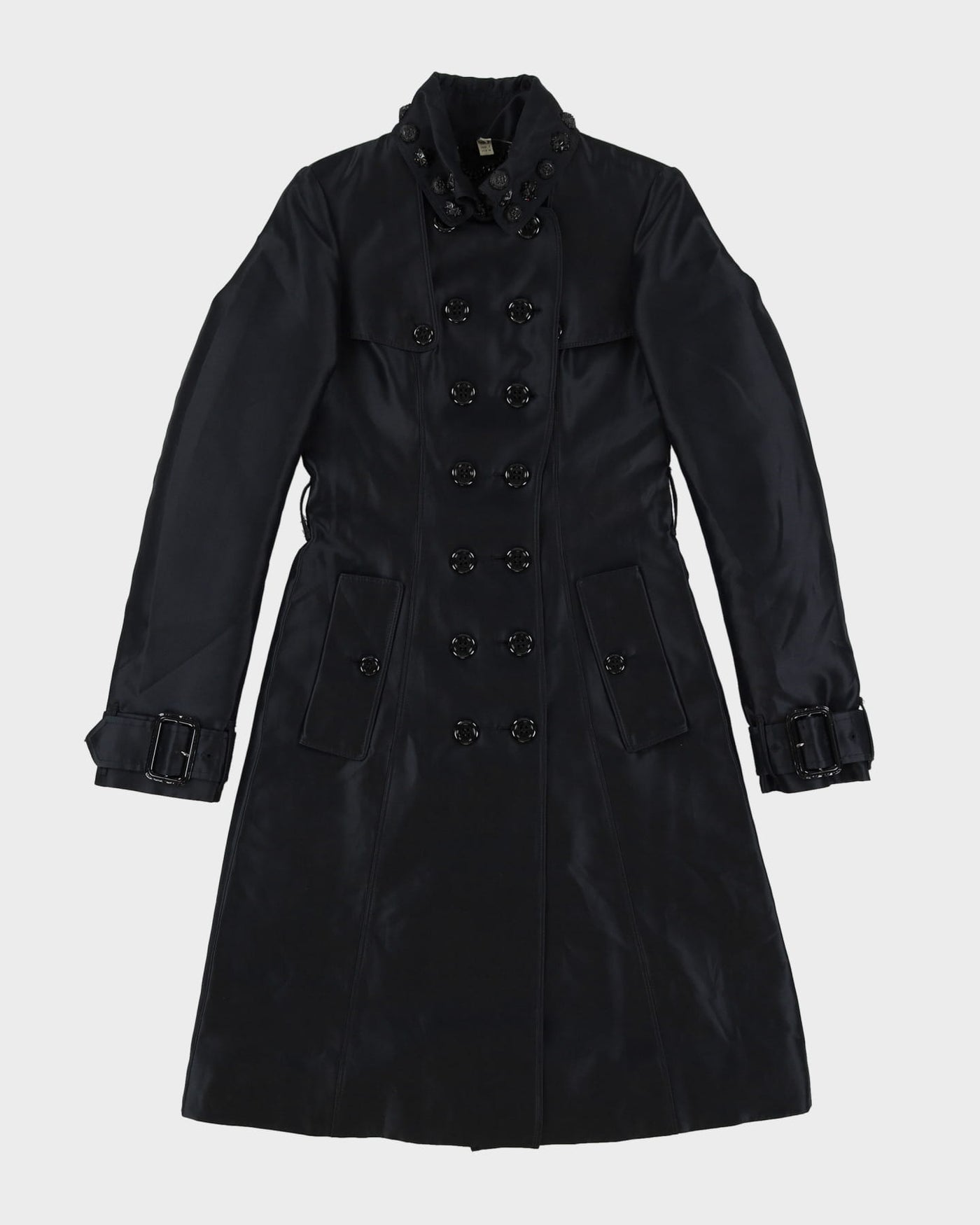 Burberry London Black Silk Blend Mac Style Coat - XXS