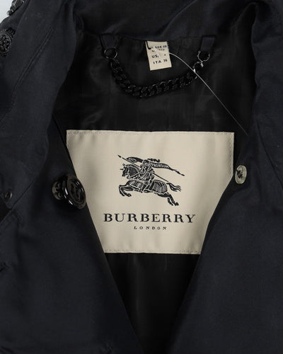 Burberry London Black Silk Blend Mac Style Coat - XXS