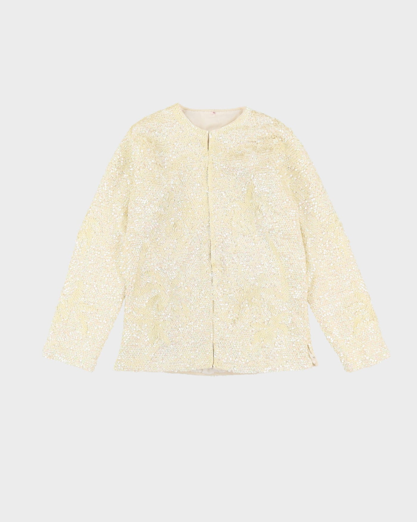 1980s Cream Sequined Cardigan Style Jacket - S