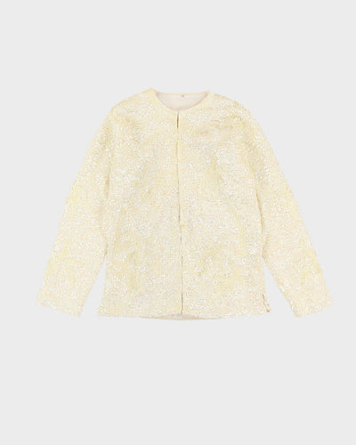 1980s Cream Sequined Cardigan Style Jacket - S